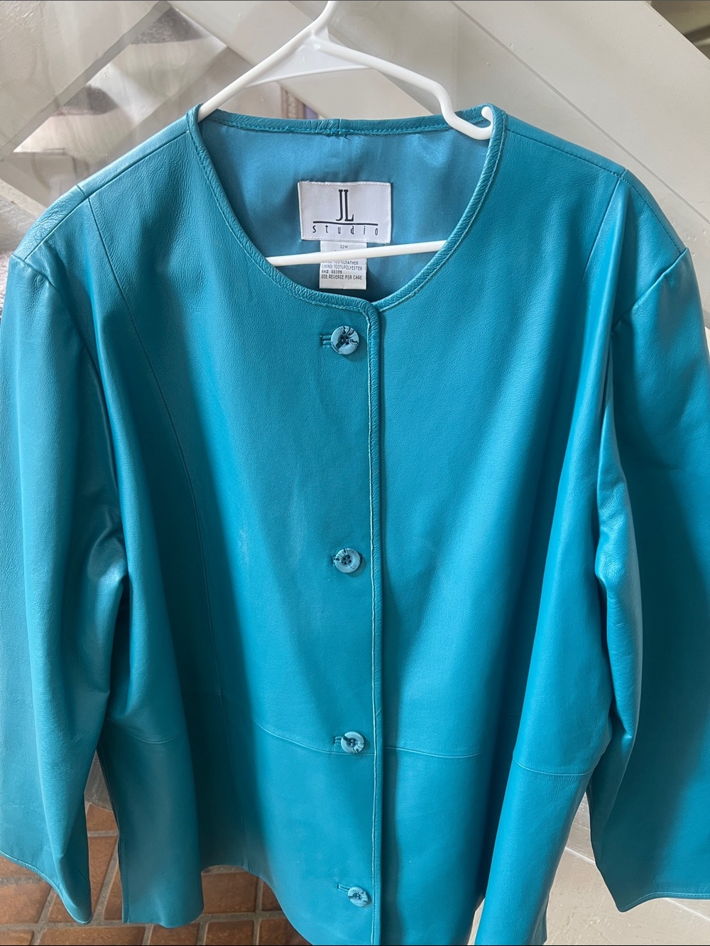 JL Studio Teal Collarless Leather Jacket